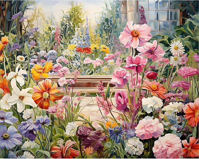 Paint by Numbers Kit for Adults, Garden Flowers Number Painting Canvas Kit | DIY Acrylic Painting Set for Beginners, Stress Relief Relaxing Craft, Home Wall Decor, Holiday Gift for Adults, 16x20 Inch