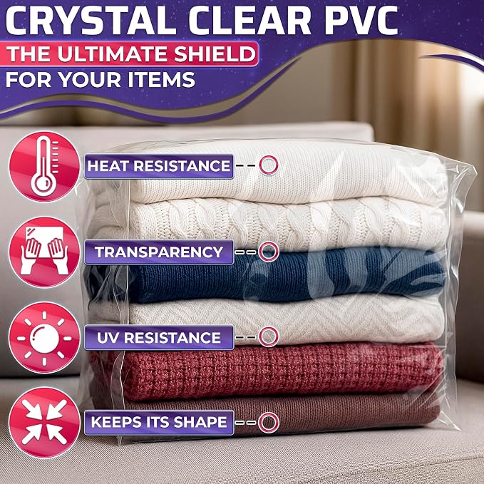 PalaYou 50 Pcs Heat Shrink Wrap Bags, 16 x 24 In, for Gift Baskets | Shrink Wrap Bags Large; Works with Hair Dryer at Medium Temperature; Clear; for Clothing, Cosmetics, Boxes, Bulky Items