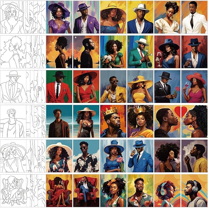 Harloon 36 Pcs 8 x 10 Inch Pre Drawn Canvas for Painting Afro Queen Pre Stretched Canvas Painting for Adults Sip and Paint Party Supplies Favor