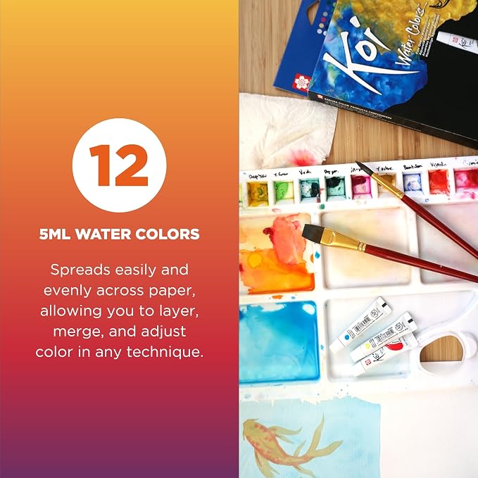 SAKURA Koi Watercolor Sets, 12 Colors, 12 ml Tubes