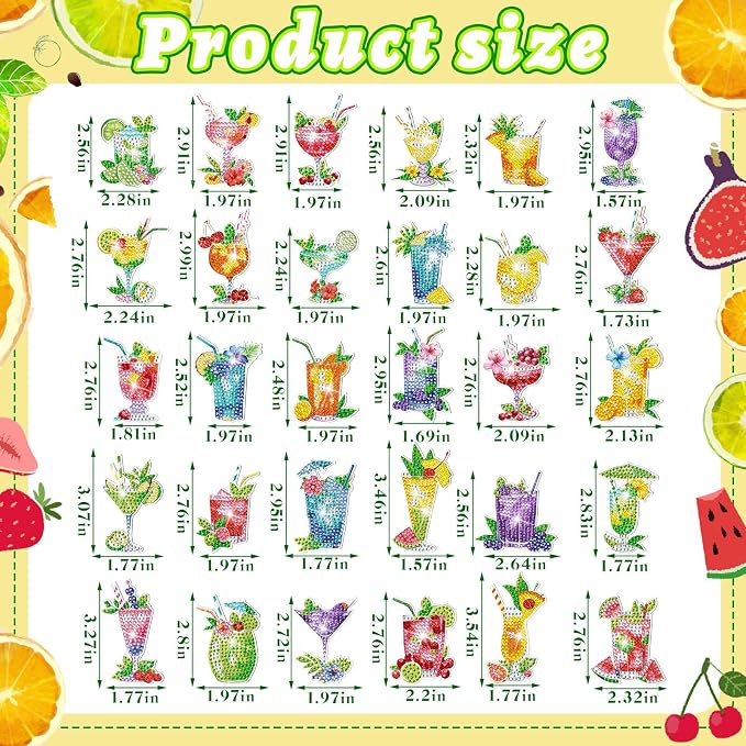 Remuuly 30 Pcs Cocktail Diamond Painting Magnets Diamond Art Kits for Adult | Tropical Drink Refrigerator Magnets, Cocktail 5D Rhinestone Fridge Magnetic Sticker, Diamond Club Gifts, Beginner DIY Crafts