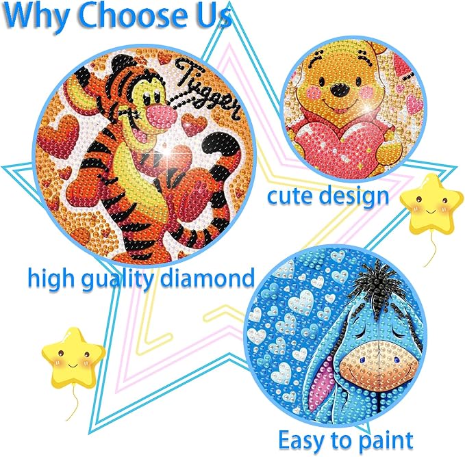 LWZAYS Diamond Painting Art Kit for Kids, Crafts for 4-8-12 Kids Gem Art | 4 Pack DIY Crafts 5D Diamond Art Kit for Kids, Full Round Drill Big Gem Art for Kid,Home Wall Decoration 6X6 inch