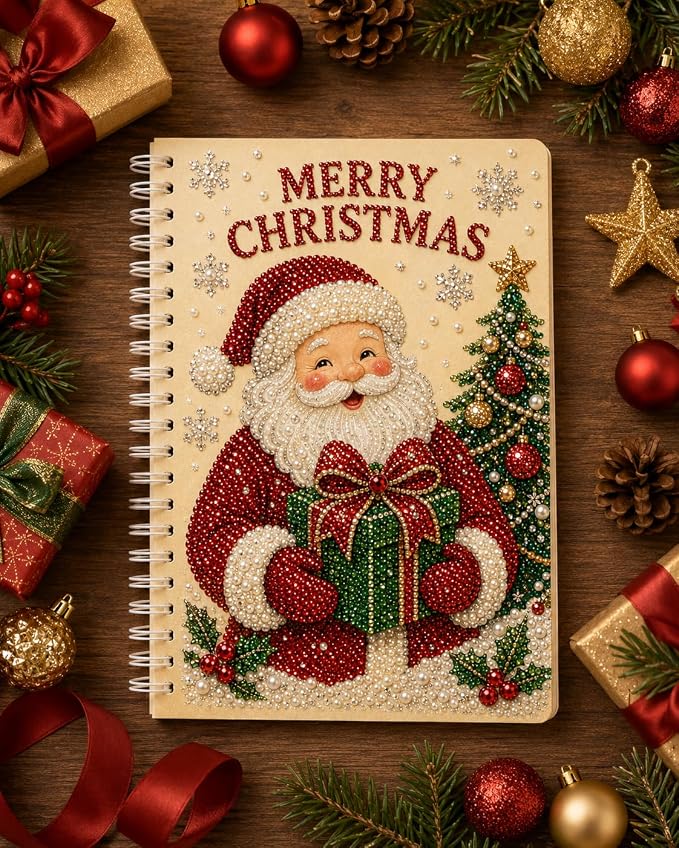100 Pages DIY Christmas Pearl Diamond Art Painting Notebook，Style C