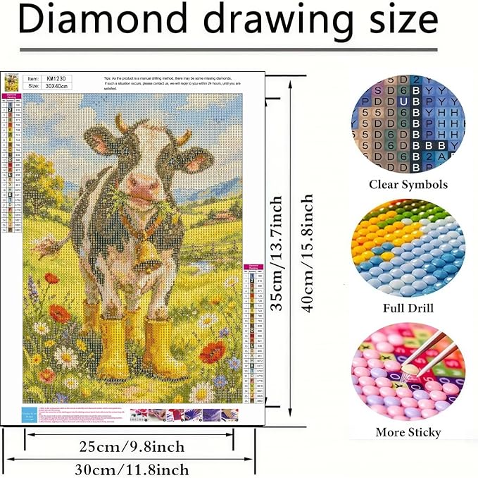 BYGFHLYW 5D Cow Diamond Painting Kit for Adults, Animal Diamond Art Kits | Full Round Drill Gem Painting Paint by Diamonds Relaxing DIY Craft for Home Wall Decor 12x16inch
