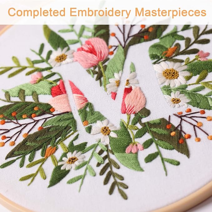 Harimau Letter M Pattern Embroidery Kit for Adult Beginners, Complete Starter Pack with 1 Hoop, Needles, Instruction Guide & Embroidery Stitch Video Tutorials