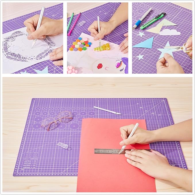 HEADLEY TOOLS 18"x24" Thickened Self Healing Cutting Mat, A2 Rotary Cutting Sewing Mat for Crafts, Double Sided 5-Ply Table Cutting Board for Fabric Quilting Patchwork Arts Hobby Project, Pink/Purple
