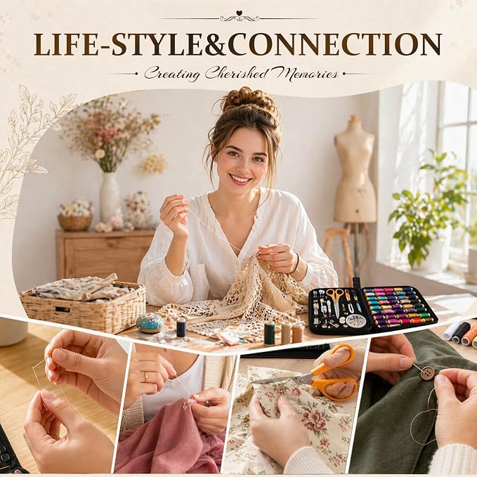 JJRING 205 PCS Sewing Kit for Adults with Portable Handbag, Black | Premium Needle And Thread Kit With Beautiful Gift Box For Beginners, Home, Travel, DIY And Repair
