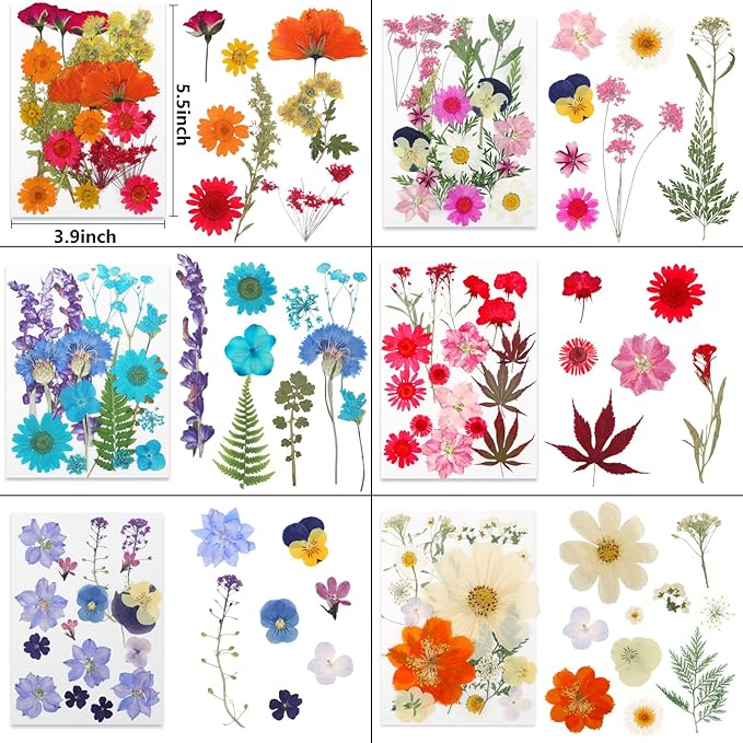 NESCCI 428 Pcs Dried Pressed Flowers for Resin,Real Nature Dried Flowers for Crafts Bulk Dry Flowers Leaves Kit Used for Resin Molds Scrapbooking DIY Art Crafts Candle Soap Making Nails Décor
