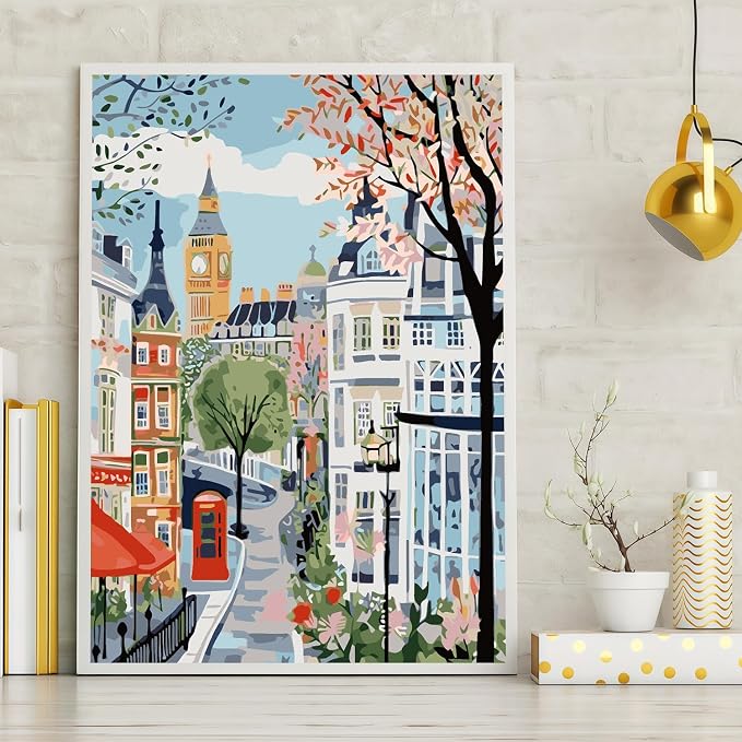 Mosaflare London Paint by Numbers for Adults Beginner 12X16 inch | Travel Scenery Adult Paint by Number Kits on Canvas, DIY Acrylic Oil Easy Painting by Numbers for Home Wall Decor