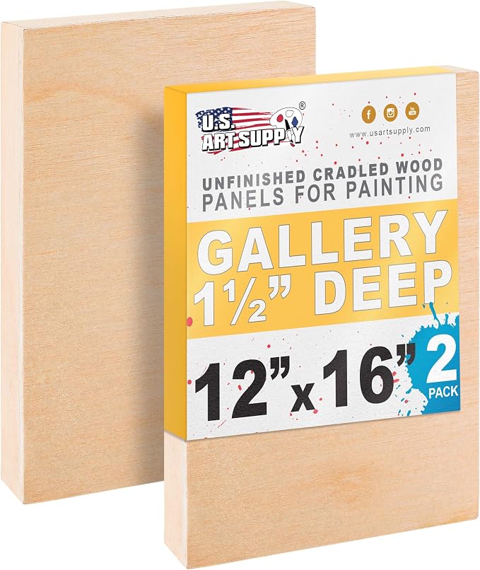 U.S. Art Supply 12" x 16" Unfinished Cradled Wood Panels for Painting