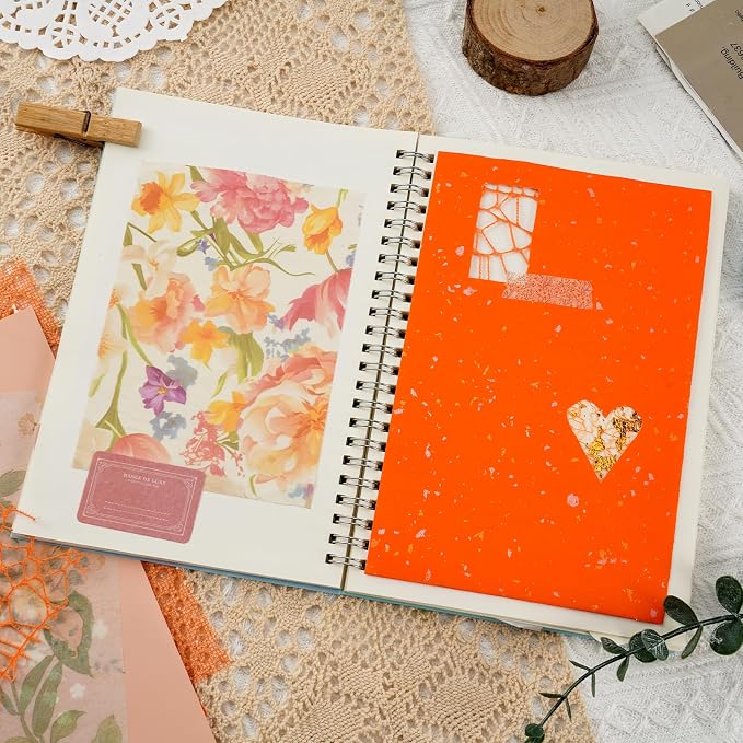 50 Sheets Orange Scrapbook Paper Textured Mesh Fabric Assorted