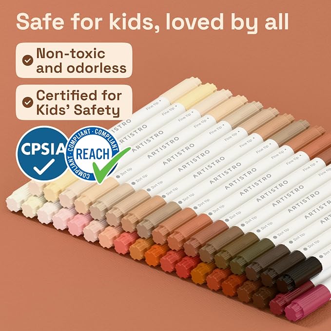 ARTISTRO Skin Tones Dual-Tip Acrylic Paint Marker Pens - Set of 36 | For Fabric, Rock, Glass, Wood, & Coloring Books, Arts & Crafts Gift, Classroom Must Haves & School Supplies (Dot & Fine Tips)