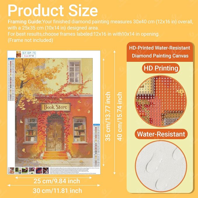 Gamteldot Bookstore Diamond Art Kits for Adults Beginner,Autumn Diamond Art 5D Full Drill DIY Diamond Dot,Diamond Painting with Complete Tools,Gem Art Crafts for Home Wall Decor Gift-12x16in