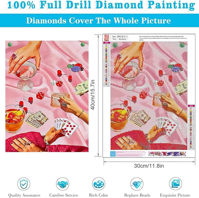 12 Pack Poker Diamond Art Kits for Adults Diamond Painting Kit for Beginner | Vintage 5D DIY Diamond Dots Full Drill Crafts for Gem Art Dot Art for Adults Home Wall Decor for Teens Boys Girls 12x16 inch