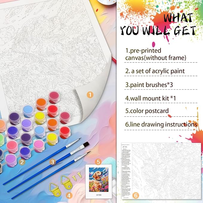 QUITEDEW Paint by Number Kit for Adults Dog,DIY Wall Decor 16x20 Iinch | QUITEDEW Dog Paint by Number Kit for Adults,Paint-by-Number Kits,DIY Colorful Art Painting for Home Wall Decor(Animal)