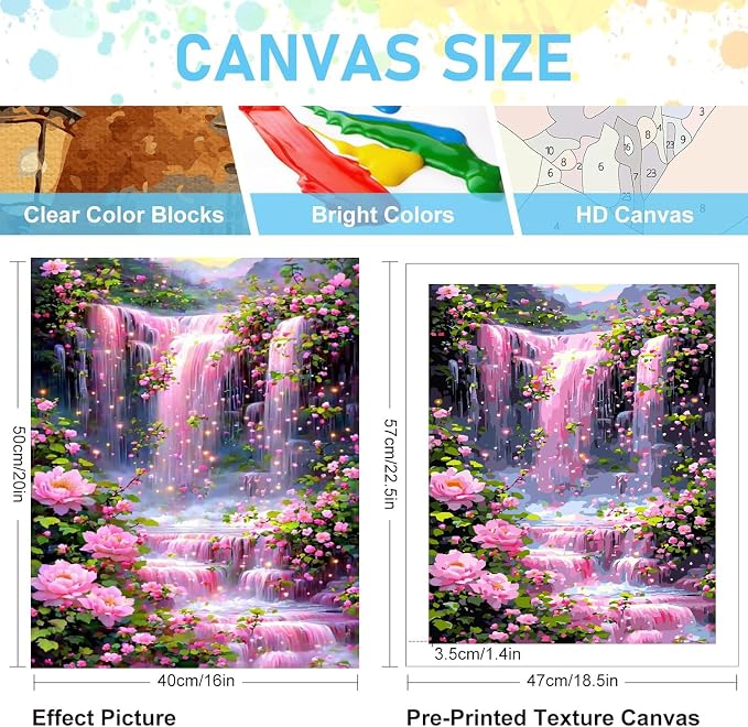 Mrnsiet Paint by Numbers Kit for Adults Beginners, Waterfall Landscape Adult Paint by Numbers on Canvas, Without Frame Acrylic Painting Crafts for Home Decor (16x20inch)