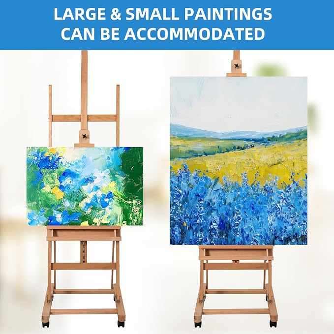 Falling in Art Large H-Frame Studio Artist Easel, Holds up to 51'', Natural