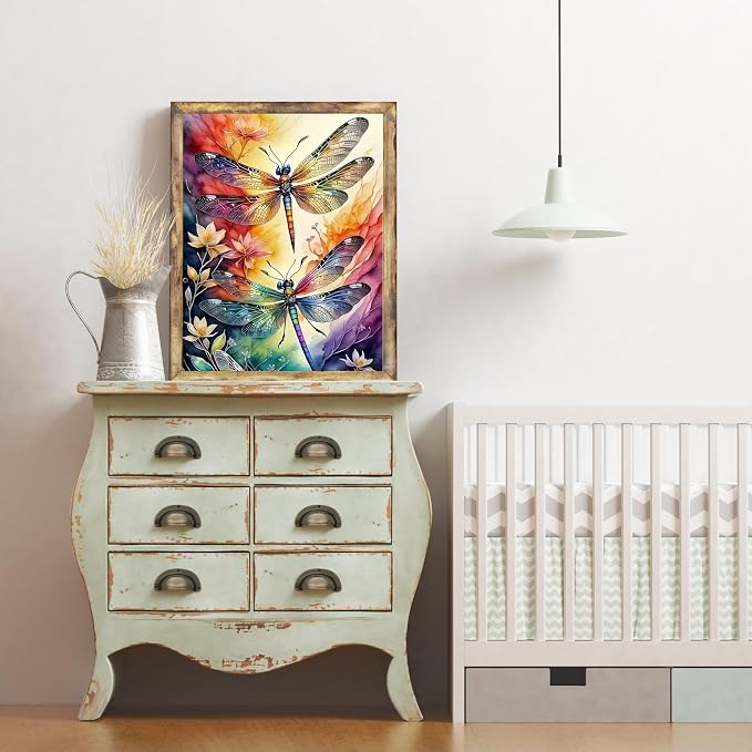 5DDIYART Dragonfly Paint by Numbers for Adults Beginner, Paint by Number Kits on Canvas, Paint by Easy Acrylic Oil Painting Home Wall Decor 12x16inch