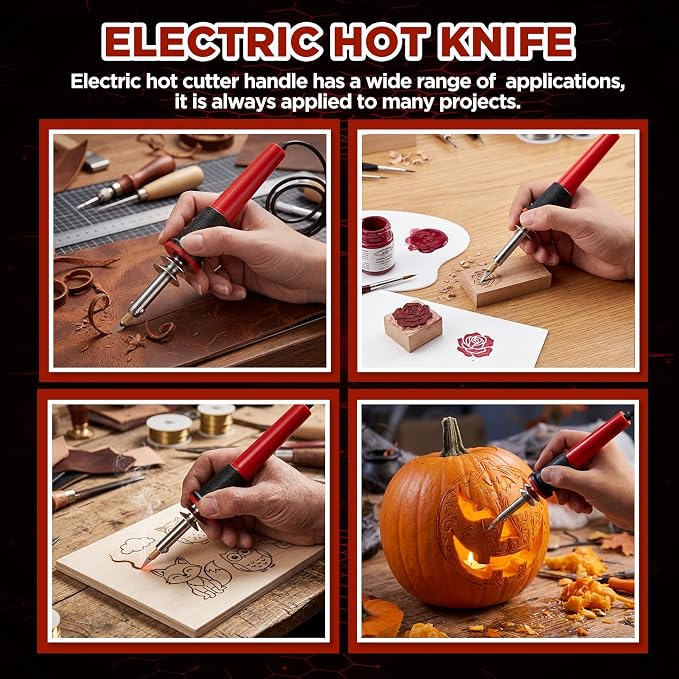 Honoson 22 Pieces Electric Hot Knife Cutter Tool Include Heated Knife Plastic Cutter With Multipurpose 16 Blades 4 Blade Holders Metal Stand For Soft Thin Plastic Foam Stencils(Red)