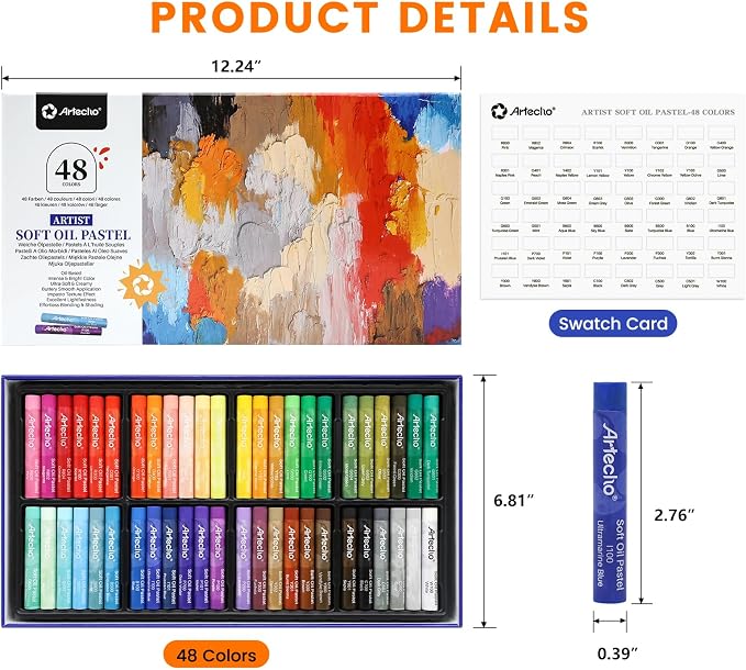 Artecho Extra Soft Oil Pastels 48 Colors Artist Grade