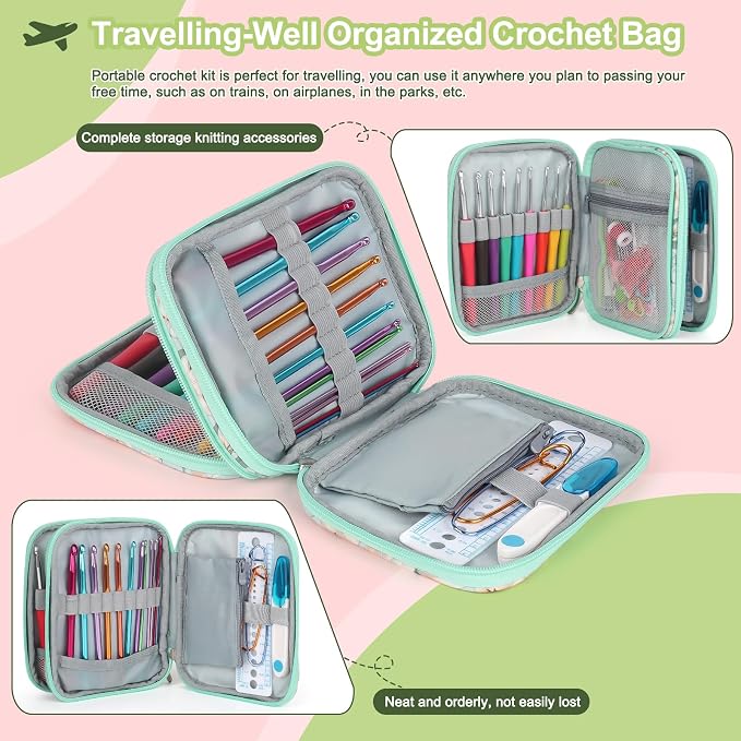 Katech Crochet Hooks Set with Crochet Case, 73 pcs Knitting Accessories Ergonomic Crochet Hook for Making Bag, Glovers, Sock, Colorful Soft Handle Knitting Needles Kits DIY Hand Tool | Metal Crochet Hooks and Complete Crochet Kits for Beginners and Exp...