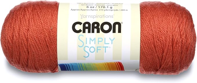 Caron H970039754 Simply Soft Solids Yarn (4) Medium Gauge 100% Acrylic - 6 oz - Persimmon - Machine Wash & Dry
