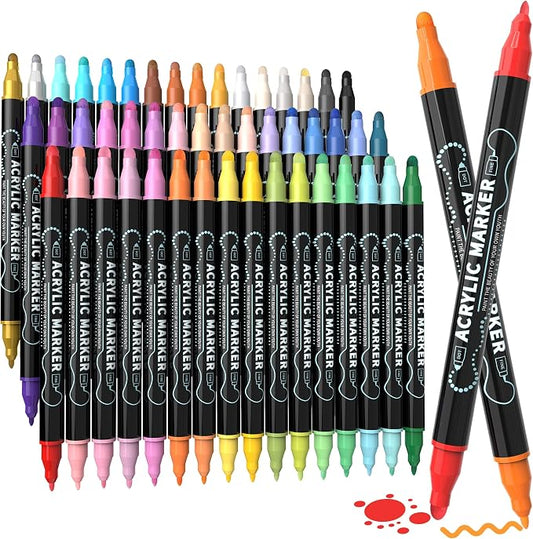 nauets 48 Colors Precision Dual Tip Acrylic Paint Markers Pens - Dot & Fine | Works on Rock, Wood, Fabric, Canvas, Glass, Scrapbook, Paper, Ceramic, Egg, DIY Craft Art Gift - Classroom & School Supplies