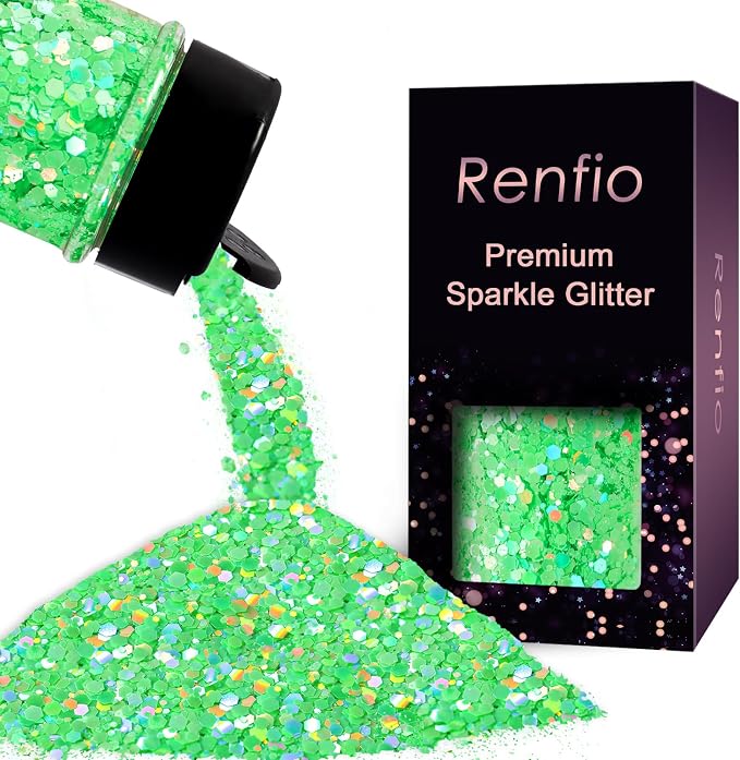 Renfio Holographic Green Chunky Glitter,1.76oz/50g for Snowglobe Tumbler