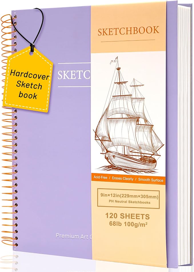 Yoment 9"x12" Hardcover Sketchbook for Drawing，120 Sheets，100GSM | Purple,Spiral Bound Sketch Pad Premium Art Sketchbook Artistic Drawing Paper Pad for Kids Adults Beginners Artists