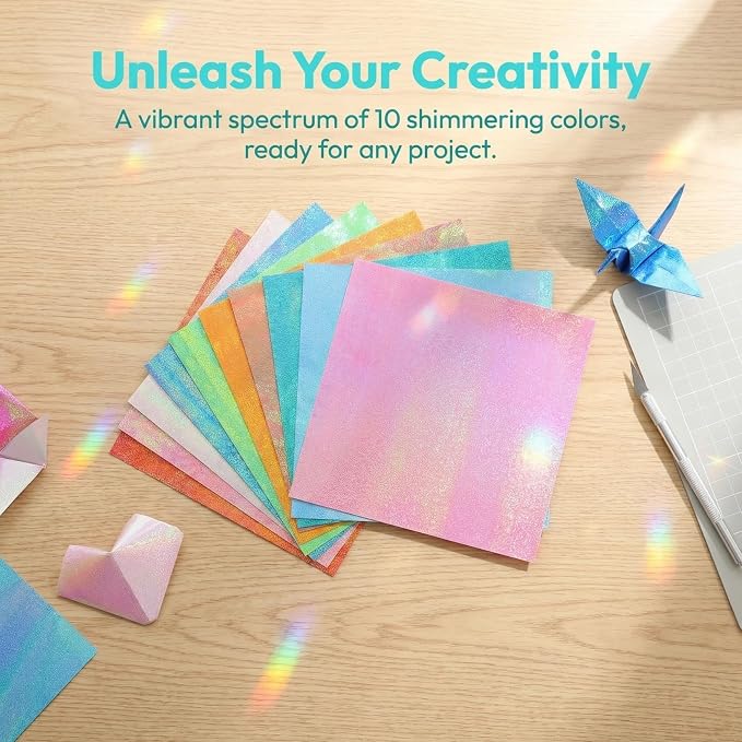 100 Sheets Iridescent Origami Paper, 6in Glitter Folding Paper