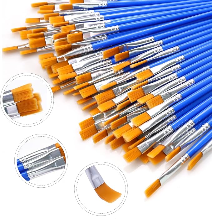 AROIC 180pcs Flat Paint Brushes Set, Small Brushes Bulk Nylon Hair | Kids Acrylic Oil Watercolor Artist, Professional Painting for Classroom Students