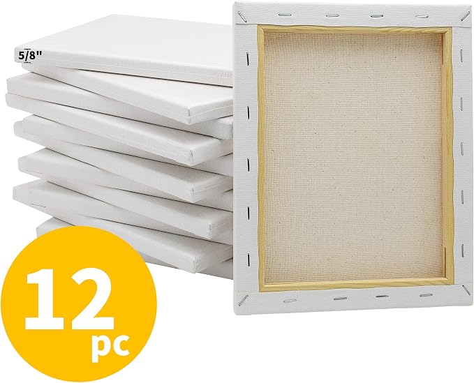 FIXSMITH Stretched Canvas for Painting- 8x10 Inch,Bulk Pack of 12,Primed,100% Cotton,5/8 Inch Profile of Super Value Pack for Acrylics,Oils & Other Painting Media.