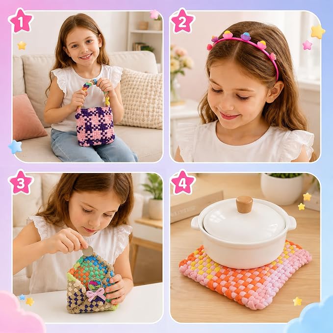 Weaving Loom Kit for Kids - DIY Potholder Craft Loops Set Girls Age 6-12