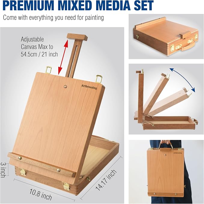 Mixed Media Art Set with Art Easel, Complete Art Supplies Kit | 55pc All-in-one Art Painting Kit, Tabletop Easel for Painting, Assorted Painting Supplies, Giftable Art Kit for Adults, Kids