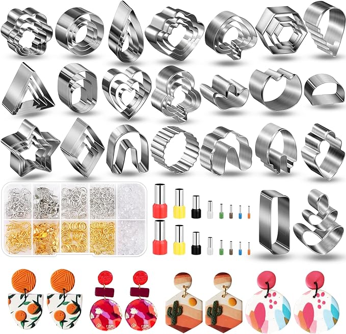 Polymer Clay Cutters for Earrings Making, 705 PCS Clay Cutters Set with 49 Shapes Stainless Steel Clay Cutter Tools, 640 PCS Jewelry Accessories, 16 Circle Shape Earring Cutters for Polymer Clay