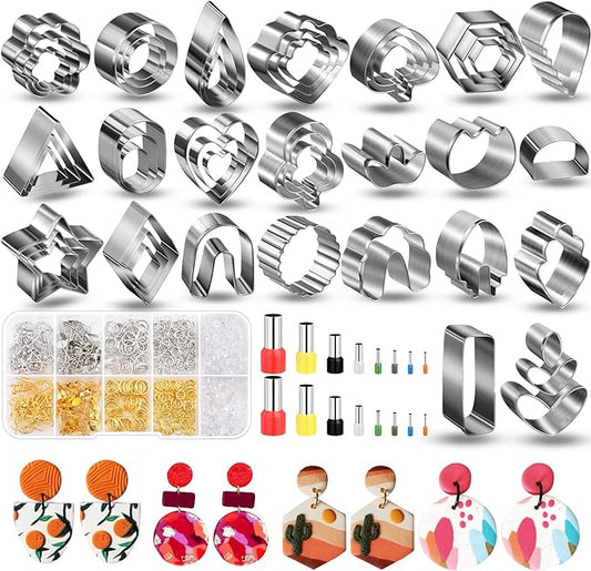 Polymer Clay Cutters for Earrings Making, 705 PCS Clay Cutters Set with 49 Shapes Stainless Steel Clay Cutter Tools, 640 PCS Jewelry Accessories, 16 Circle Shape Earring Cutters for Polymer Clay