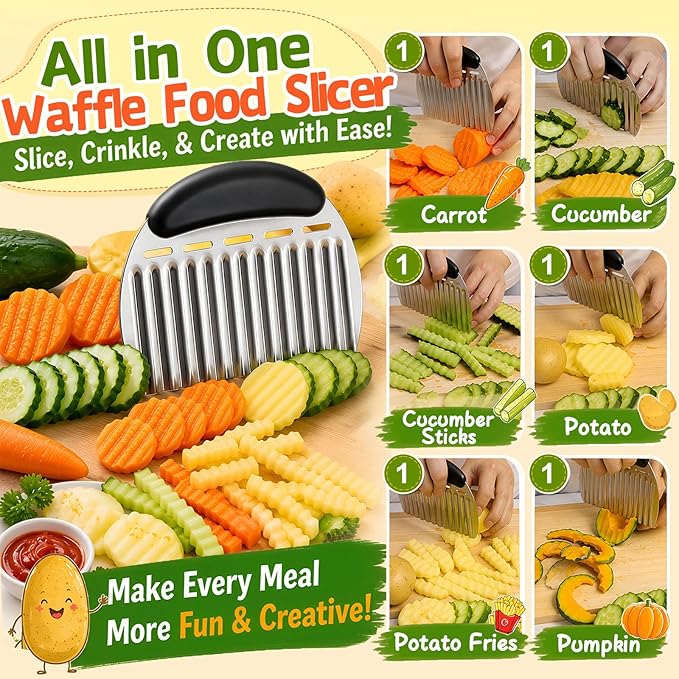 JAYVAR Large Crinkle Cutter French Fry Cutter, Stainless Steel Wavy Slicer