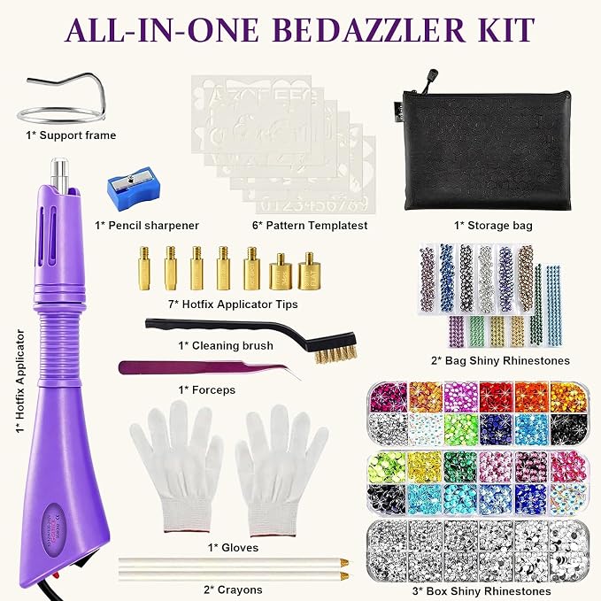 GLTECK Hotfix Applicator, Bedazzler Kit with 5784 PCS Rhinestones for Crafts, DIY Hot Fix Rhinestone Applicator Wand Setter Tool with 7 Tips, 6 Pattern Templates, Gloves, Tweezers & Cleaning Brush