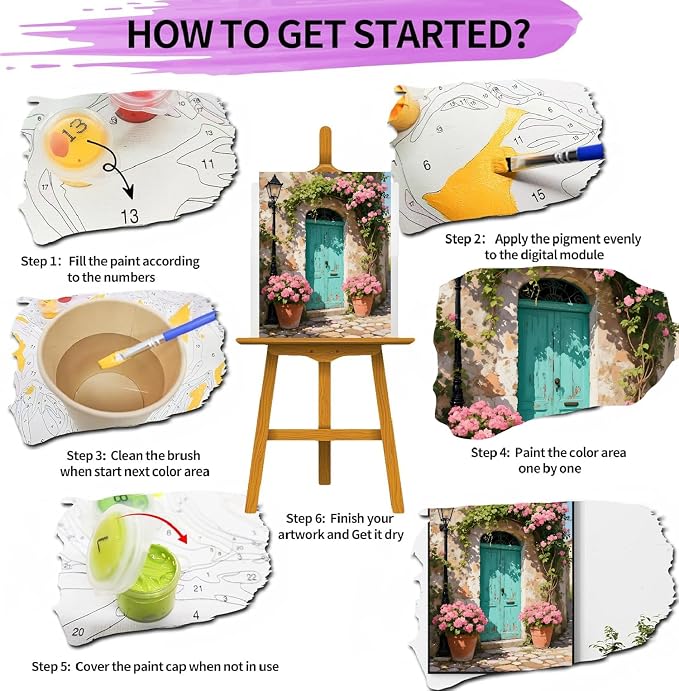 pchmcu DIY Streetscape Paint by Numbers Kits for Adults,Flower Door Scenery Paint by Number for Adults Beginner,Paint by Numbers Kits on Canvas Without Frame for Home Wall Decor 16x20inch
