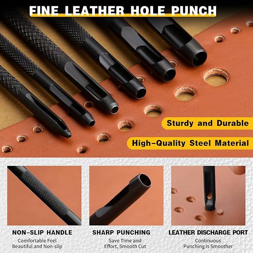 Leather Stitching Punch Hole Punch Tool Set, 3mm 1/2/4/6 Prong Punch Chisel