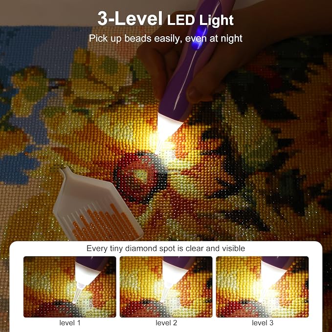 Electric Diamond Art Pen with Light, Diamond Art Tools for Adults, Violet