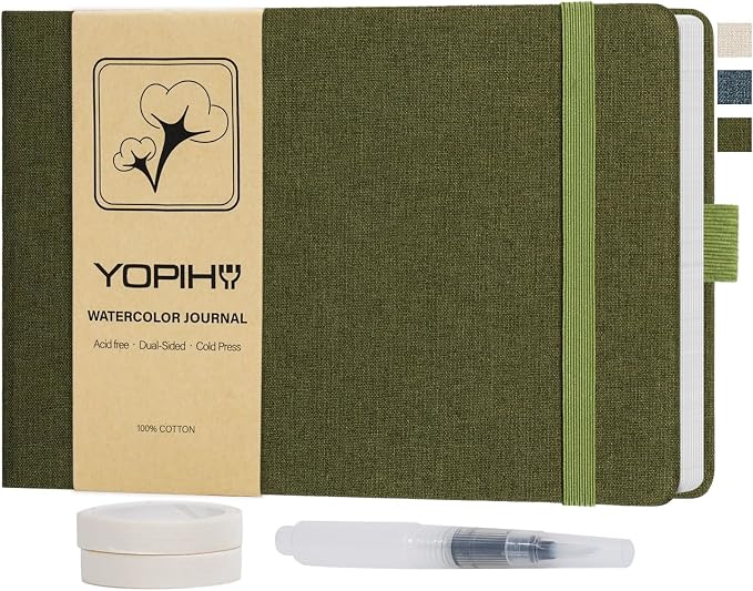 Yopih Artists Premium Linen Watercolor Sketchbook 5.5 x 8.2 in Green