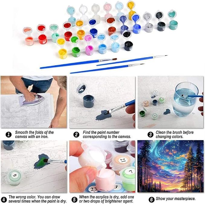 NEGEKFKX 6 Pack Paint by Numbers Kit for Adults Beginner,Starry Night Easy Adult Paint by Number Kits on Canvas DIY Painting for Beginners Art by Numbers for Home Wall Decor 10x12 Inch