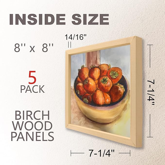 Cupohus 8'' x 8'' 5 Packs Unfinished Wood Canvas Panels for Painting