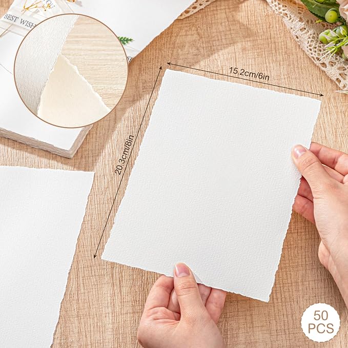 Prudiut Watercolor Paper 6 x 8 in, 50 Sheets, 160 GSM, Deckled Edge