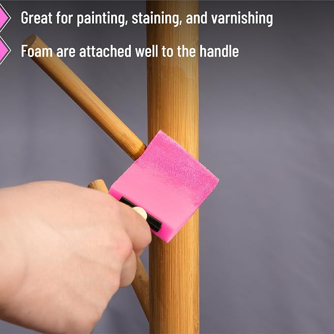 Bates- Foam Paint Brushes, 2", 16 Pack, Pink Sponge Brushes for Painting, Staining