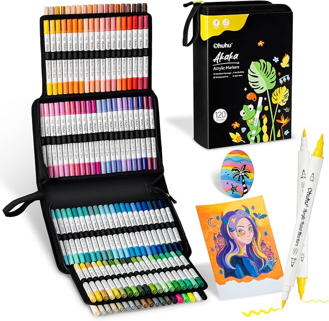 Ohuhu Acrylic Paint Markers 120 Colors Brush & Fine Acrylic Markers - Akaka