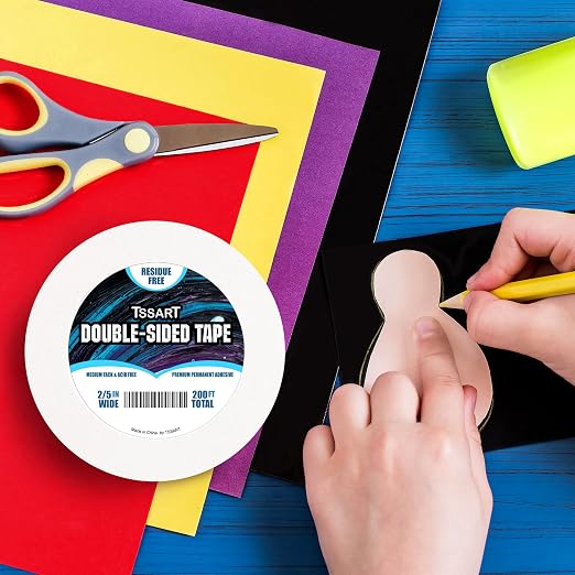 Ultra-Thin Permanent Double-Sided Tape - Double Sided Adhesive Sticky Tape for Arts, Crafts, Photography, Scrapbooking, Tear-by-Hand - Acid Free 2/5 Inch Wide 200FT Long Total