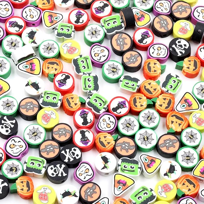 100 Pcs Polymer Clay Beads Heishi Spacer Beads Supplies (Halloween-3)