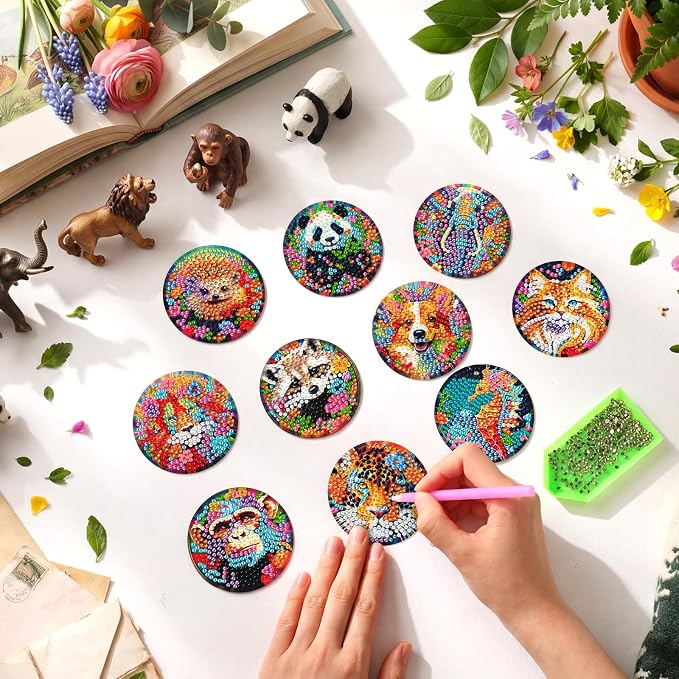 Zonon 12 Pcs Diamond Painting Magnets Kits, Psychedelic Animal Fridge | Boho Floral Animal Art Stickers, Easy DIY Magnetic Decor for Adults, Refrigerator Decorations, Colorful Home Designs